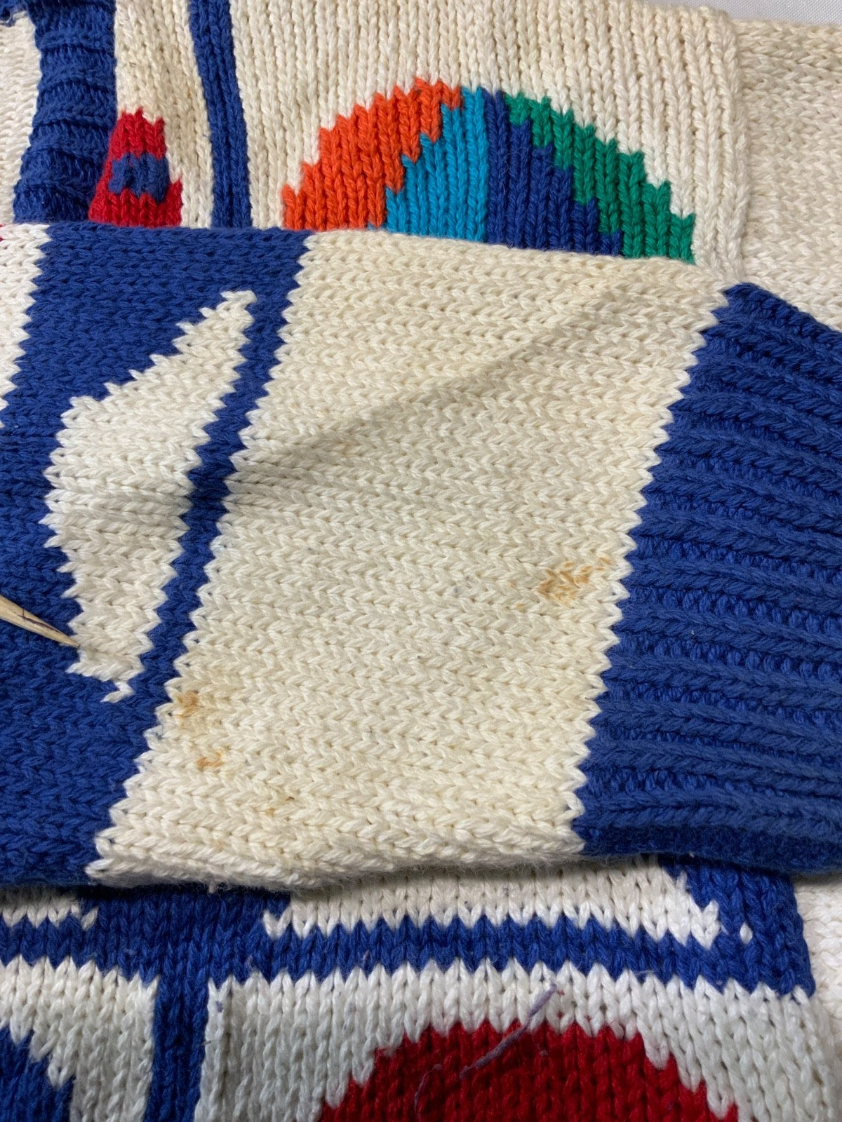 Vintage 1990s Grandpa Knit Sweater Medium White Cardigan Hot Air Balloons