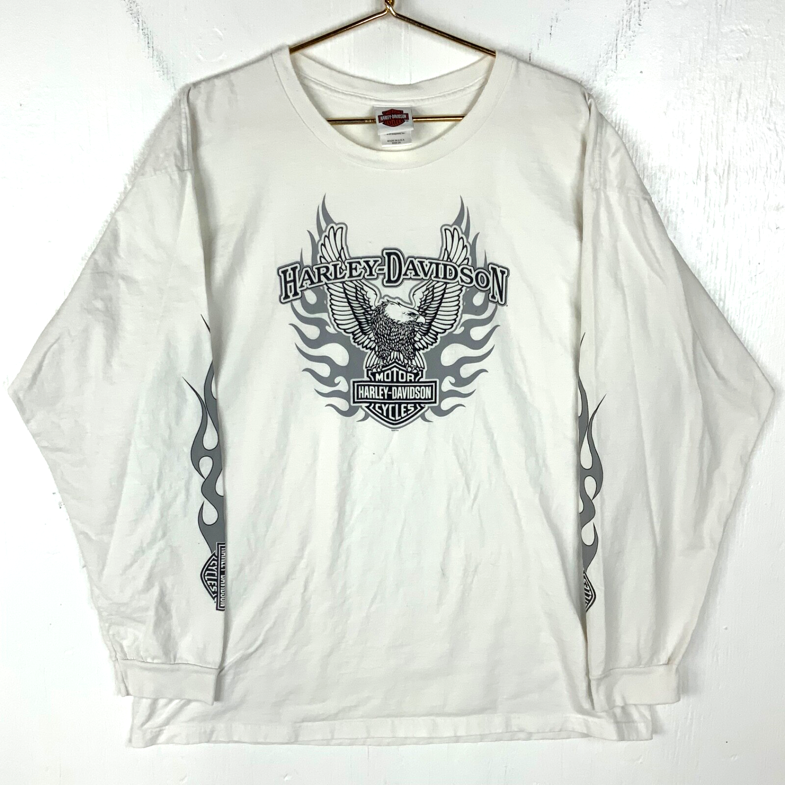 Vintage Y2k Harley Davidson Long Sleeve Shirt 2XL White 2007 Double Sided