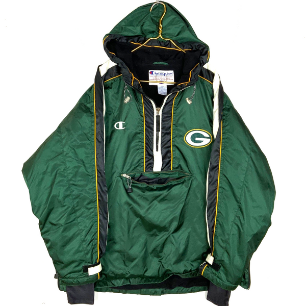 Vintage Green Bay Packers Champion Puffer Jacket Size 2XL Hooded Half Zip Nfl