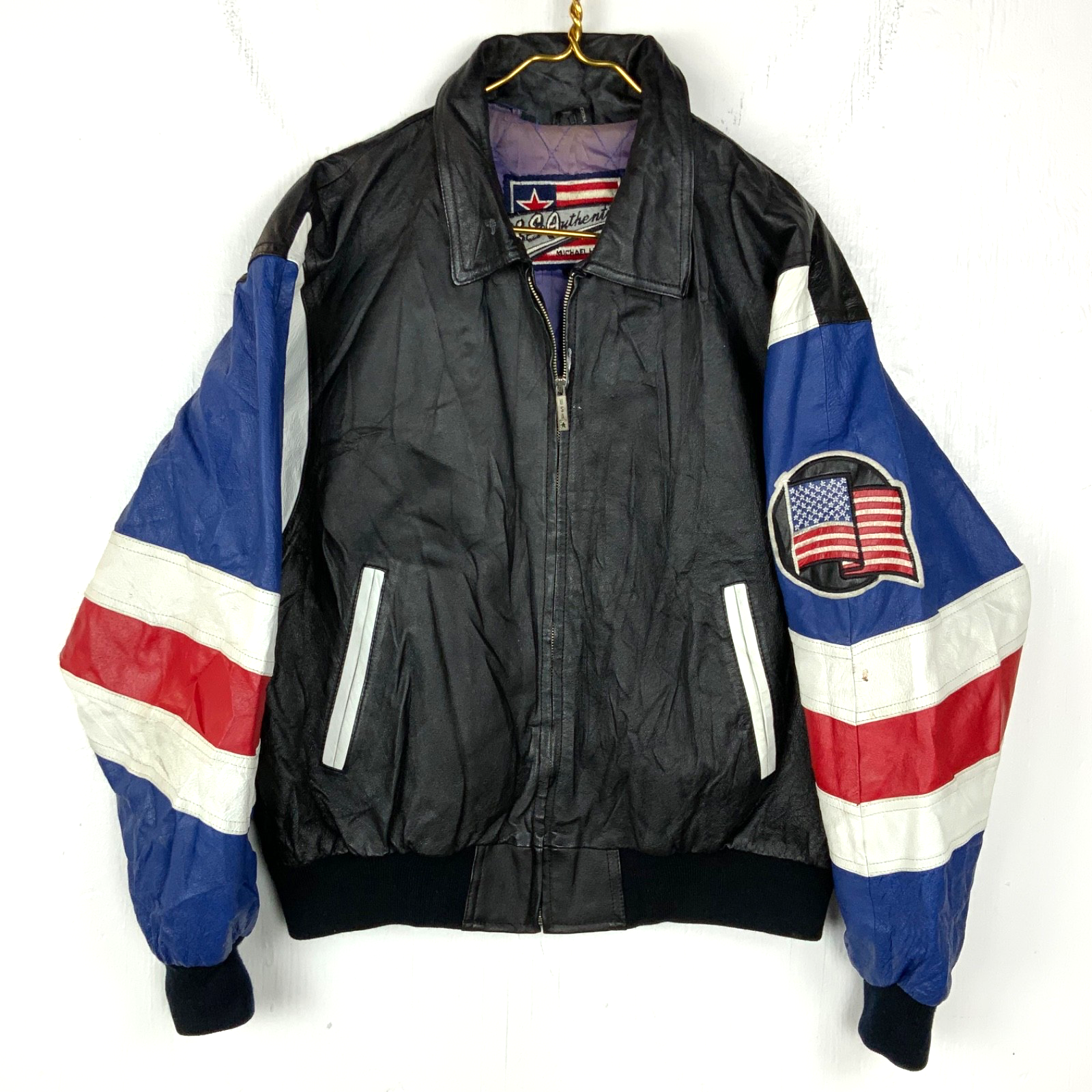 Vintage Michael Hoban Usa Leather Bomber Jacket Large Black Full Zip