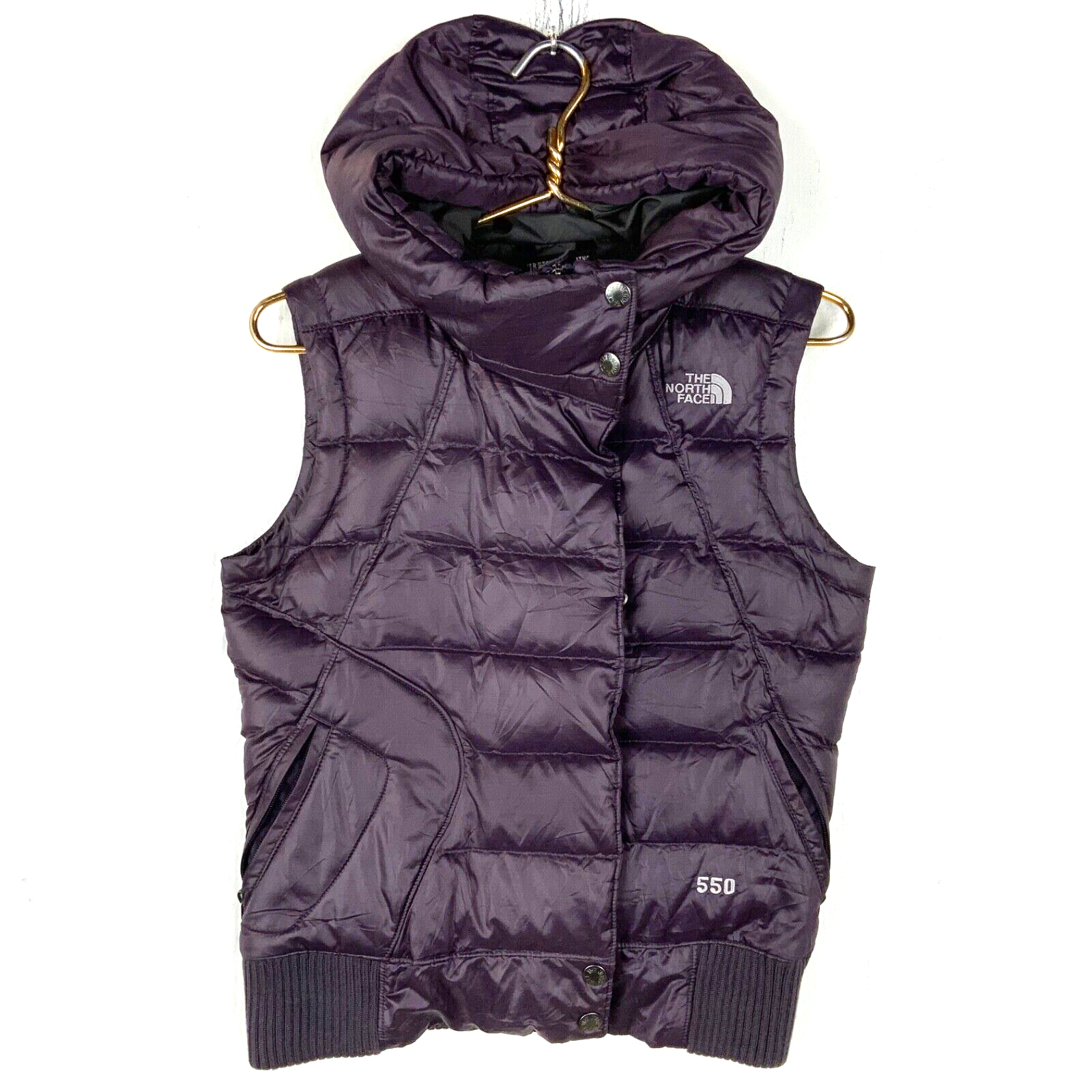 The North Face Women's 550 Down Puffer Vest Size Small Purple Full Zip Hooded