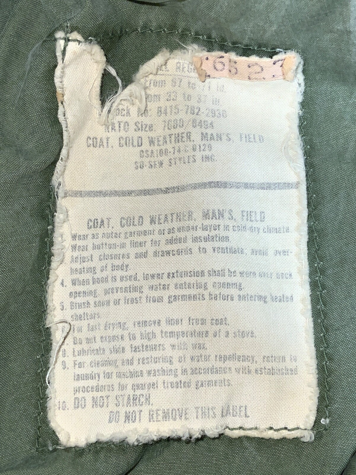 Vintage Us Army Cold Weather Jacket Small Green Snap Button Vietnam Era 1974