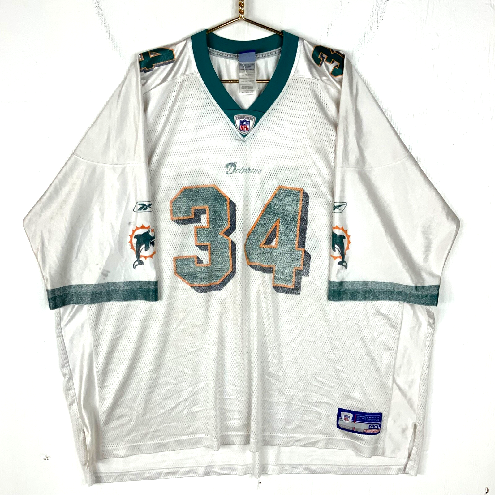 Vintage Miami Dolphins Jersey 4XL Reebok Ricky Williams White Nfl