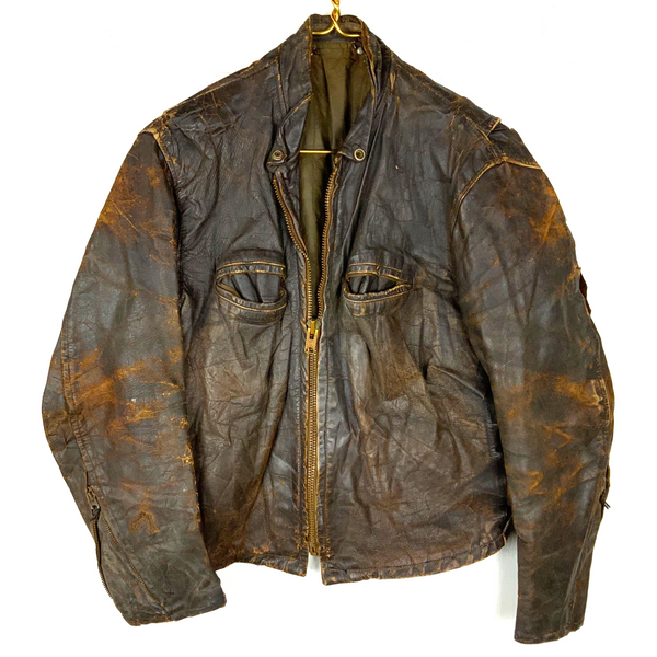 Vintage 1970s Leather Cafe Racer Jacket Medium Brown Full Zip Lined Distressed