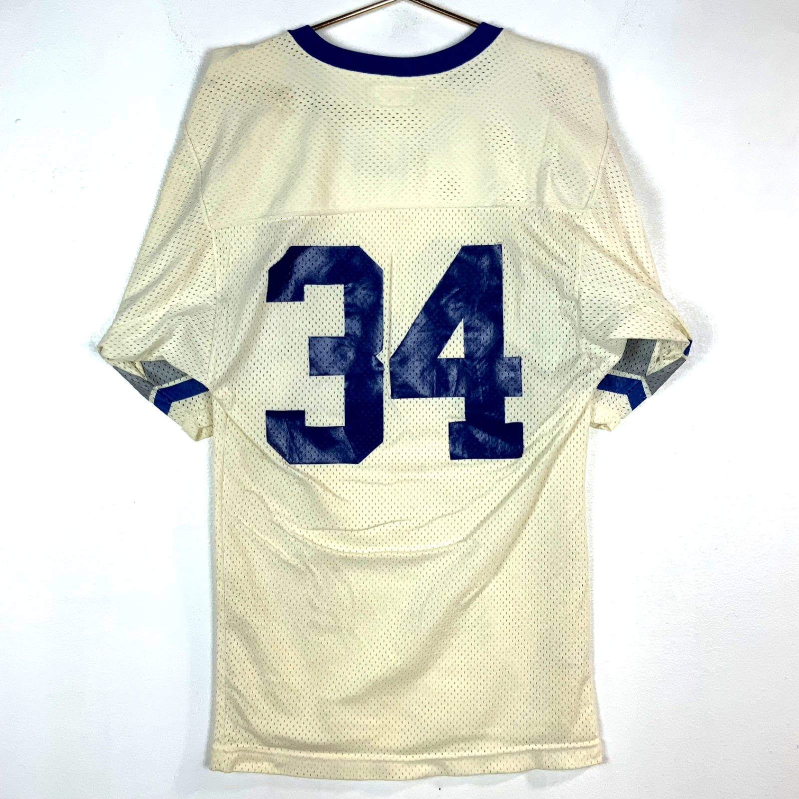 Vintage 1980s Football Jersey Small #34 White Made In Usa Mesh