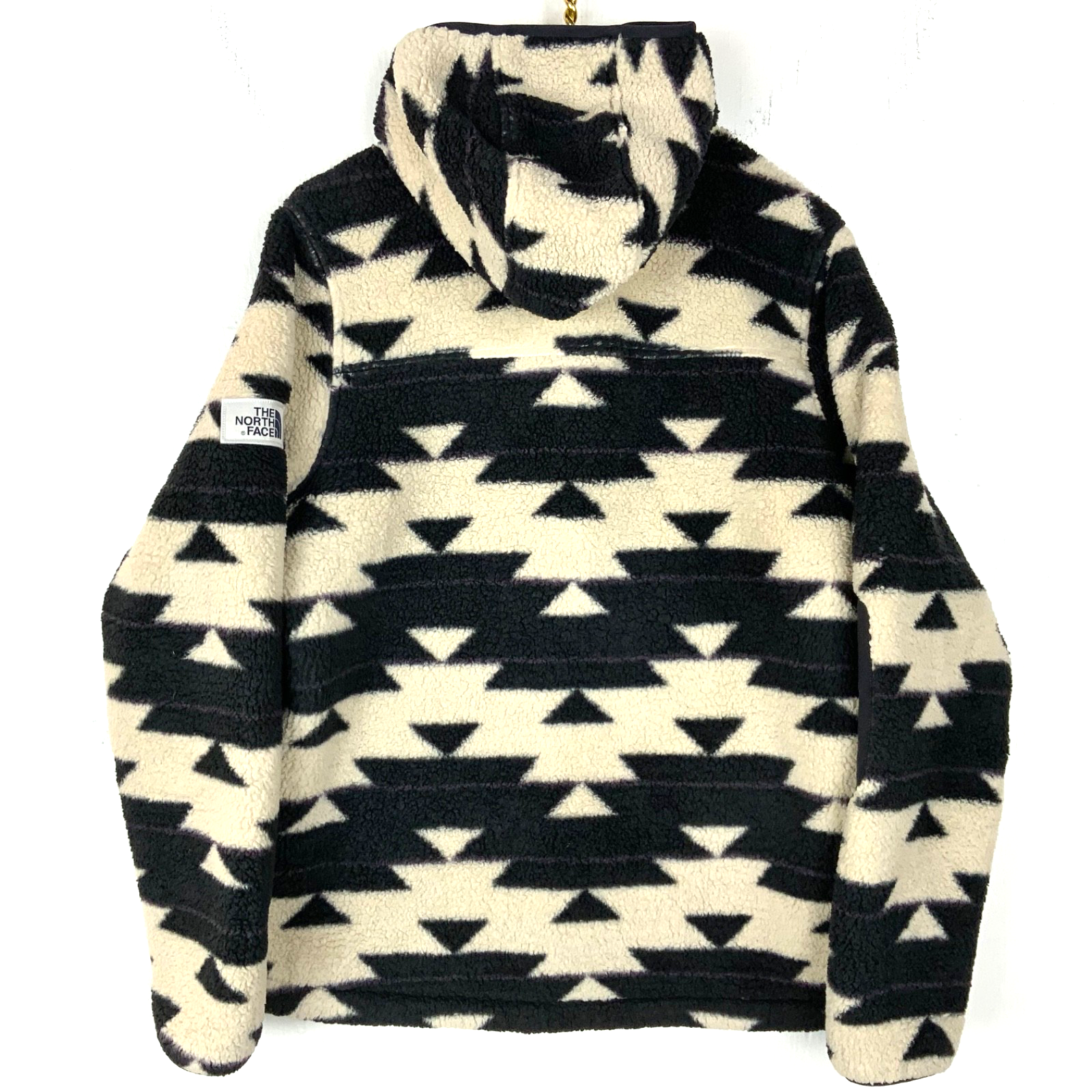 The North Face Fleece Sweater Jacket Large Beige Hooded Half Zip Patterned