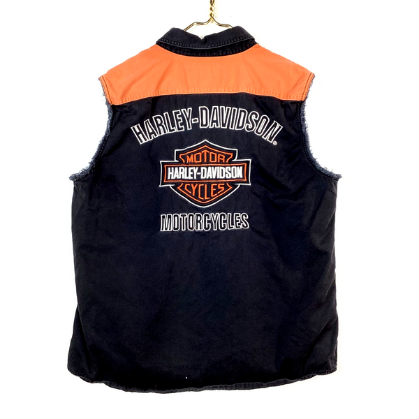 Vintage Harley Davidson Shirt Vest Size Large Black Sleevless Button Up
