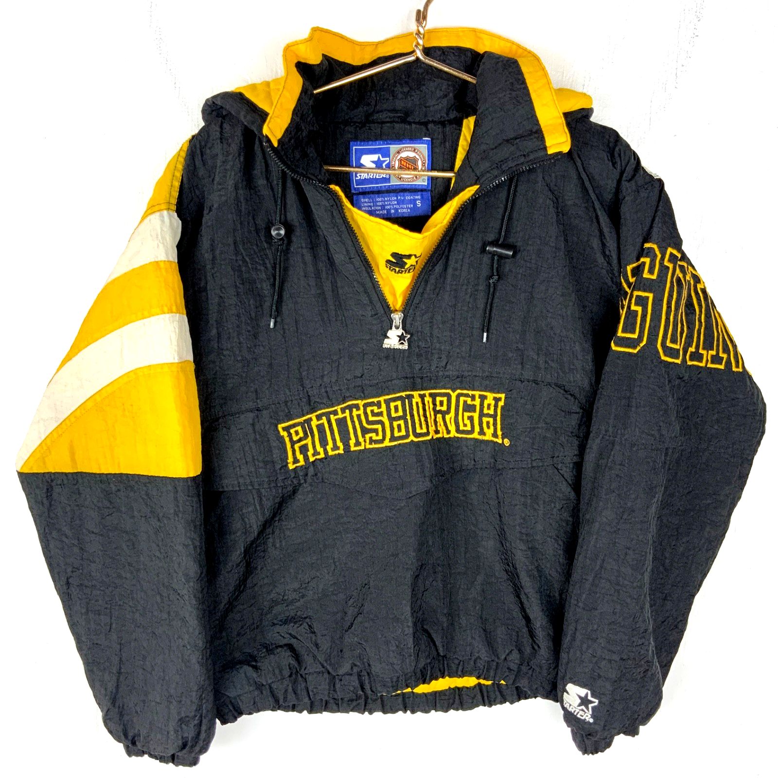 Vintage Pittsburgh Penguin Starter Puffer Jacket Small Black 1/4 Zip Nhl