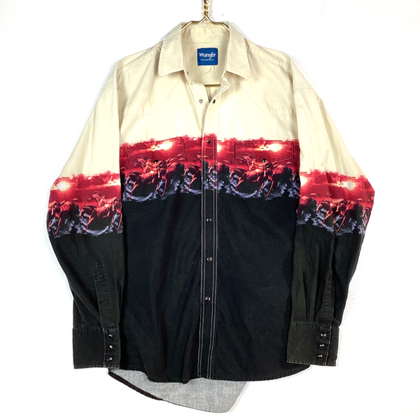 Vintage Wrangler Western Shirt Size Large Multicolor Horse AllOver Print
