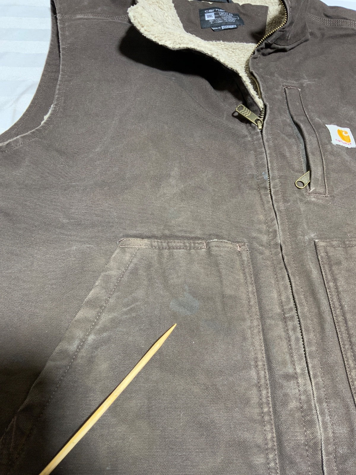 Carhartt Vest Size 2XL Brown Full Zip Sherpa Lined Loose Fit Work Wear