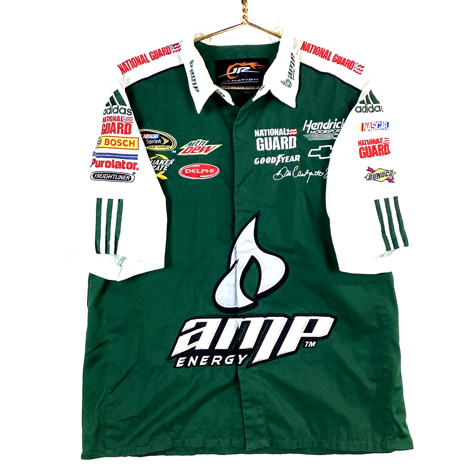 Dale Earnhardt Jr Nascar Racing Shirt Size Small Green Amp Energy Button Up