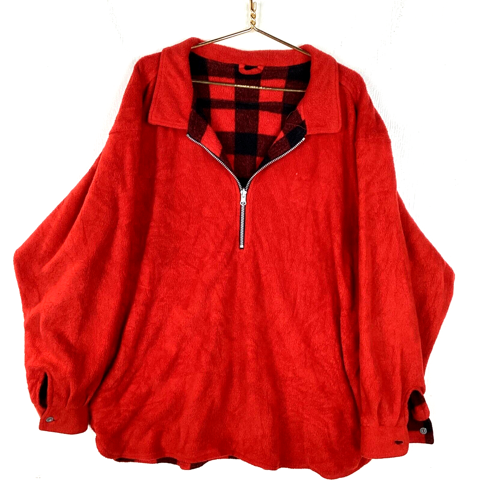 Marlboro Fleece Sweater Jacket Size 2XL Red Reversible Half Zip