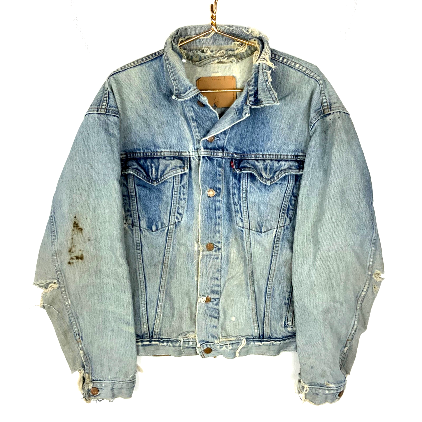 Vintage Levi’s Denim Jean Jacket XL Blue Light Wash Distressed 90s