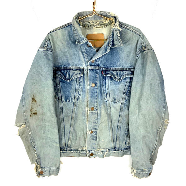 Vintage Levi’s Denim Jean Jacket XL Blue Light Wash Distressed 90s