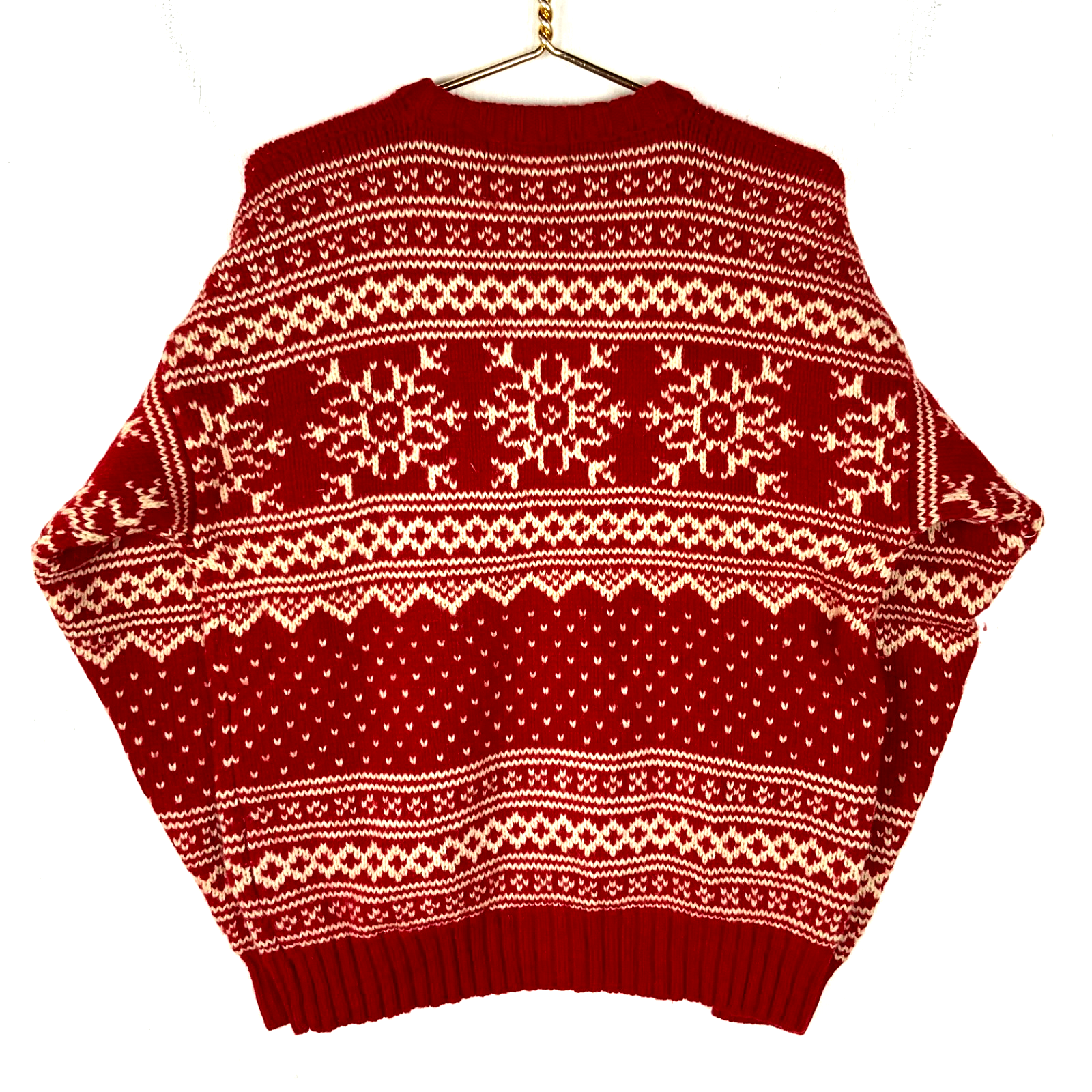 Vintage Roots Wool Knit Sweater XL Red Crewneck Snowflake Pattern