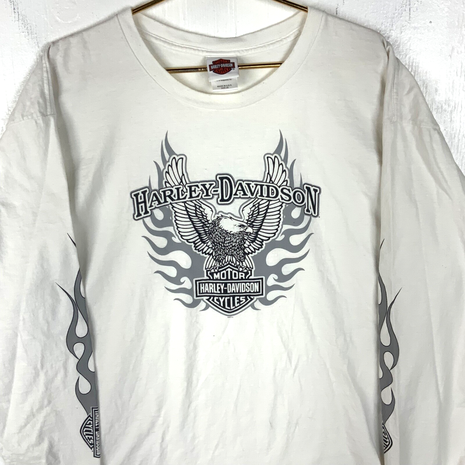Vintage Y2k Harley Davidson Long Sleeve Shirt 2XL White 2007 Double Sided