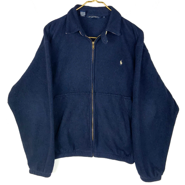 Vintage Polo By Ralph Lauren Fleece Sweater Jacket Medium Blue Full Zip Made Usa