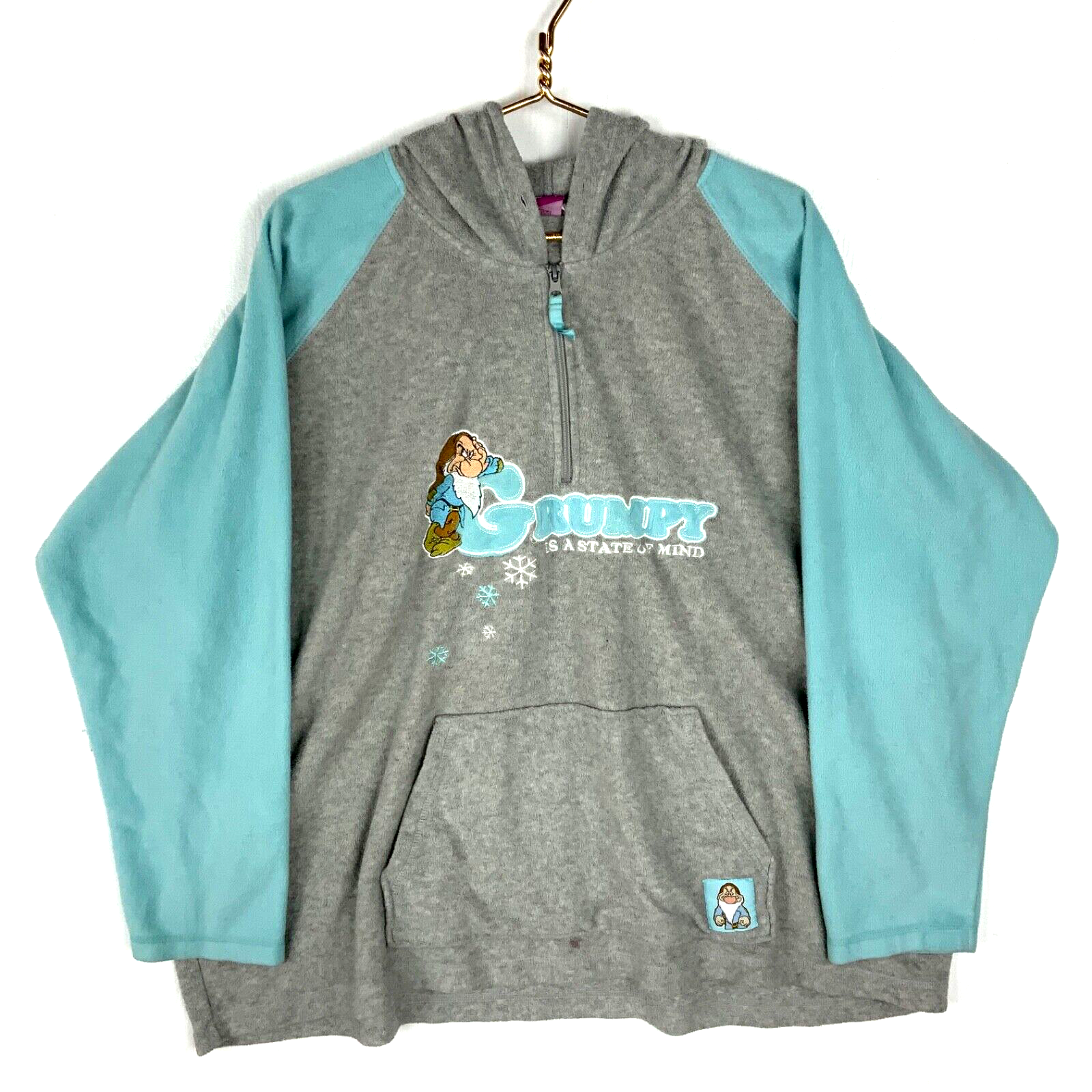 Vintage Disney Grumpy Fleece Sweater Jacket Women’s 3XL Gray 1/4 Zip Hooded