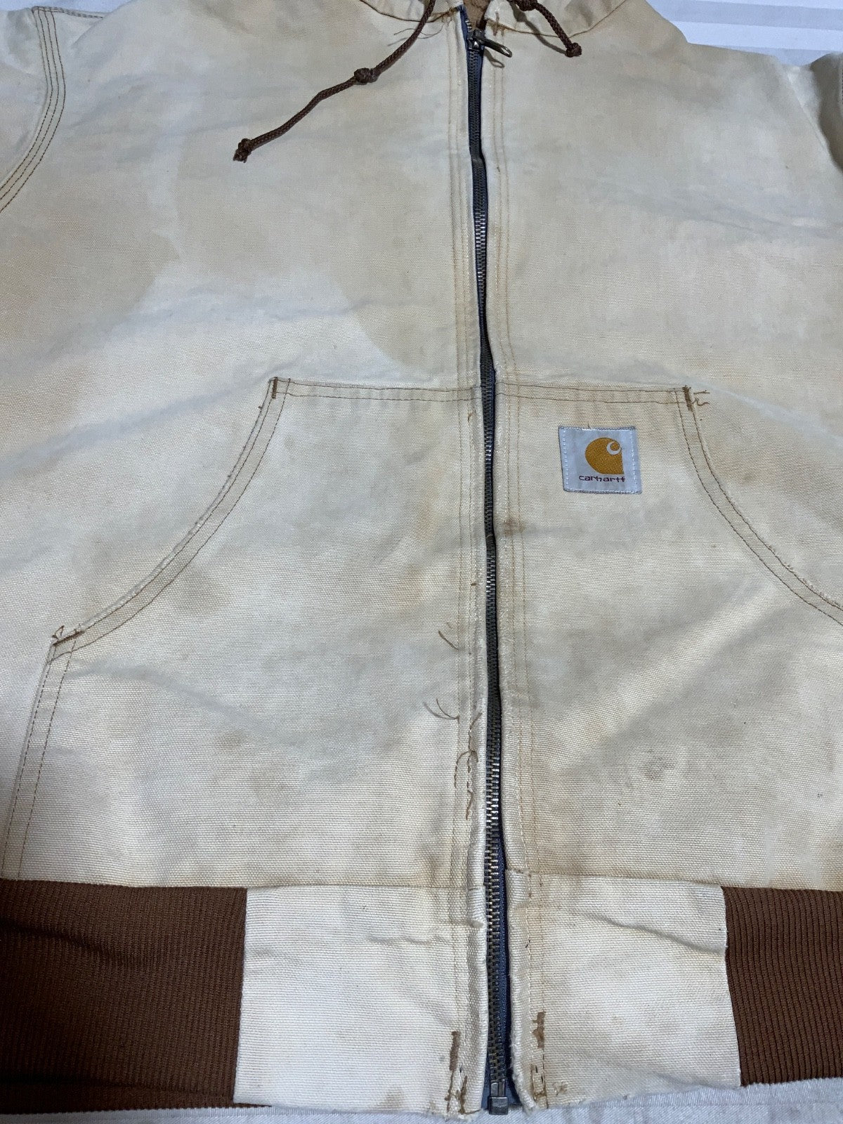 Vintage Carhartt Jacket XL Brown Hooded Full Zip Active Lined Work Wear 90s