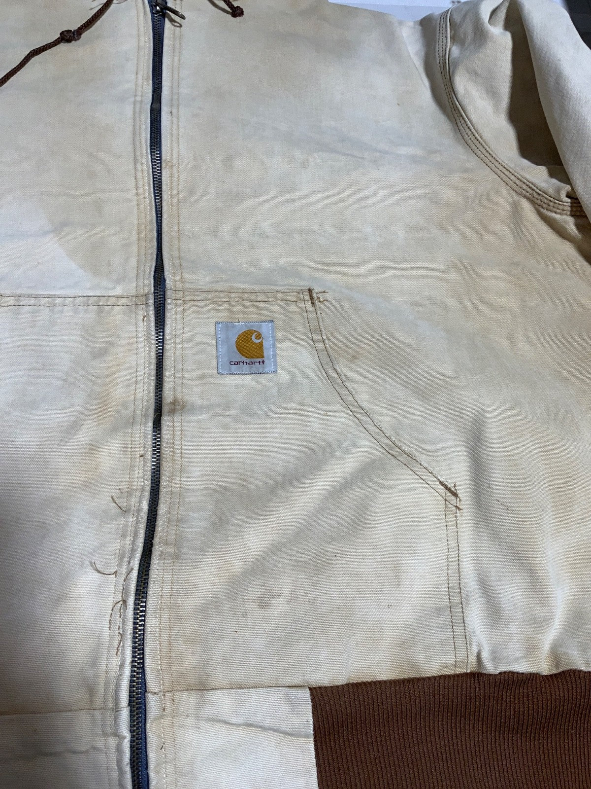 Vintage Carhartt Jacket XL Brown Hooded Full Zip Active Lined Work Wear 90s
