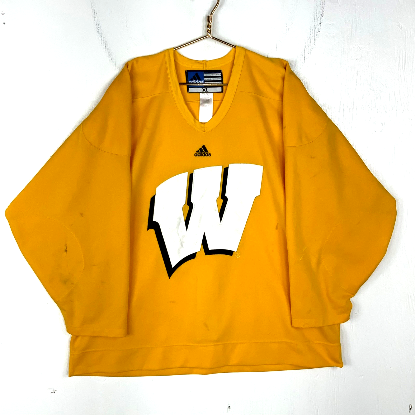 Vintage Wisconsin Badgers Hockey Authentic Practice Jersey XL Adidas Yellow Ncaa