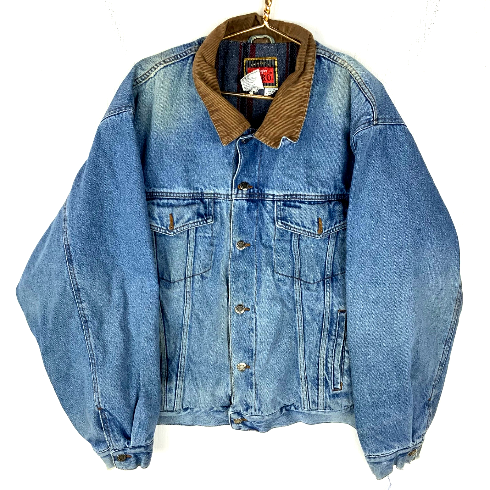 Vintage Wrangler Hero Denim Jean Jacket 2XL Blue Medium Wash Blanket Lined