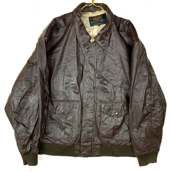 Vintage American Born Type A-2 Leather Army Flight Jacket XL Brown Full Zip