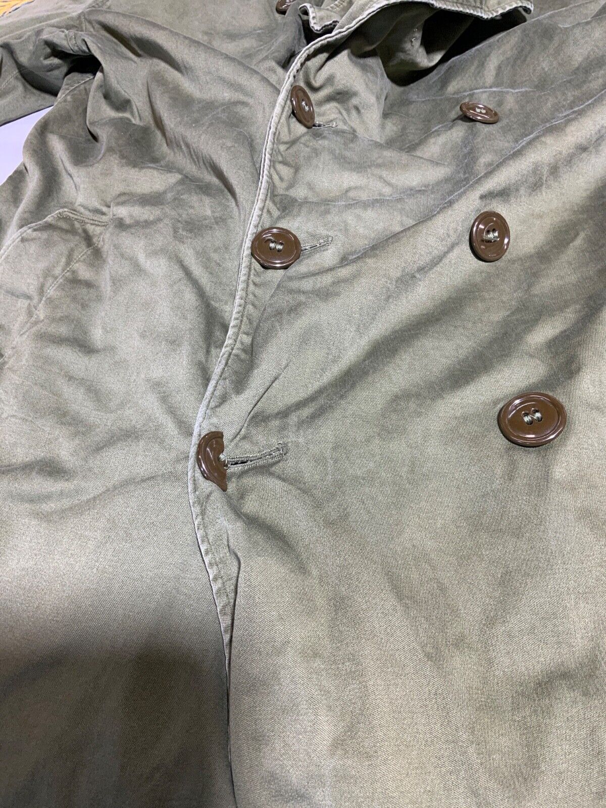Vintage Military Trench Coat Long Medium Green Button Up Vietnam Era 60s 70s