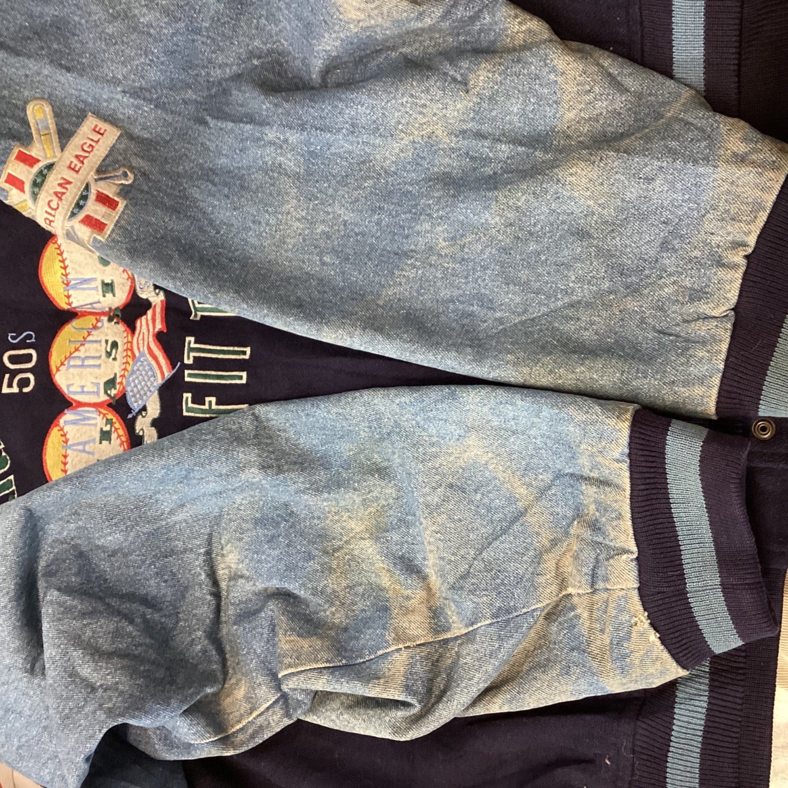 Vintage American Eagle Denim Wool Varsity Jacket Xl Baseball Embroidered 90s