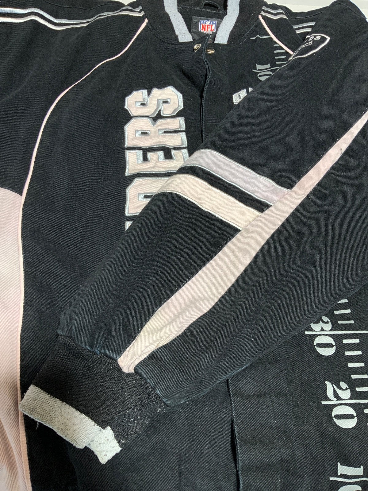 Oakland Raiders Varsity Bomber Jacket 4XL Snap Button Quilt Lined Nfl
