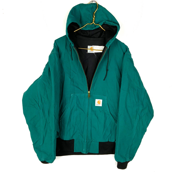 Vintage Carhartt Jacket Large Green Made Usa Hooded Full Zip Work Wear JR132 90s