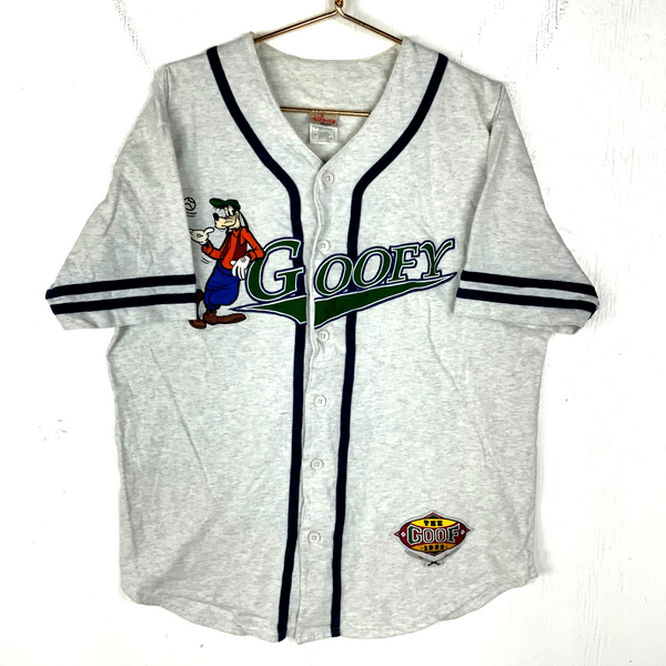 Vintage Goofy Disney Baseball Jersey Large Gray 90s