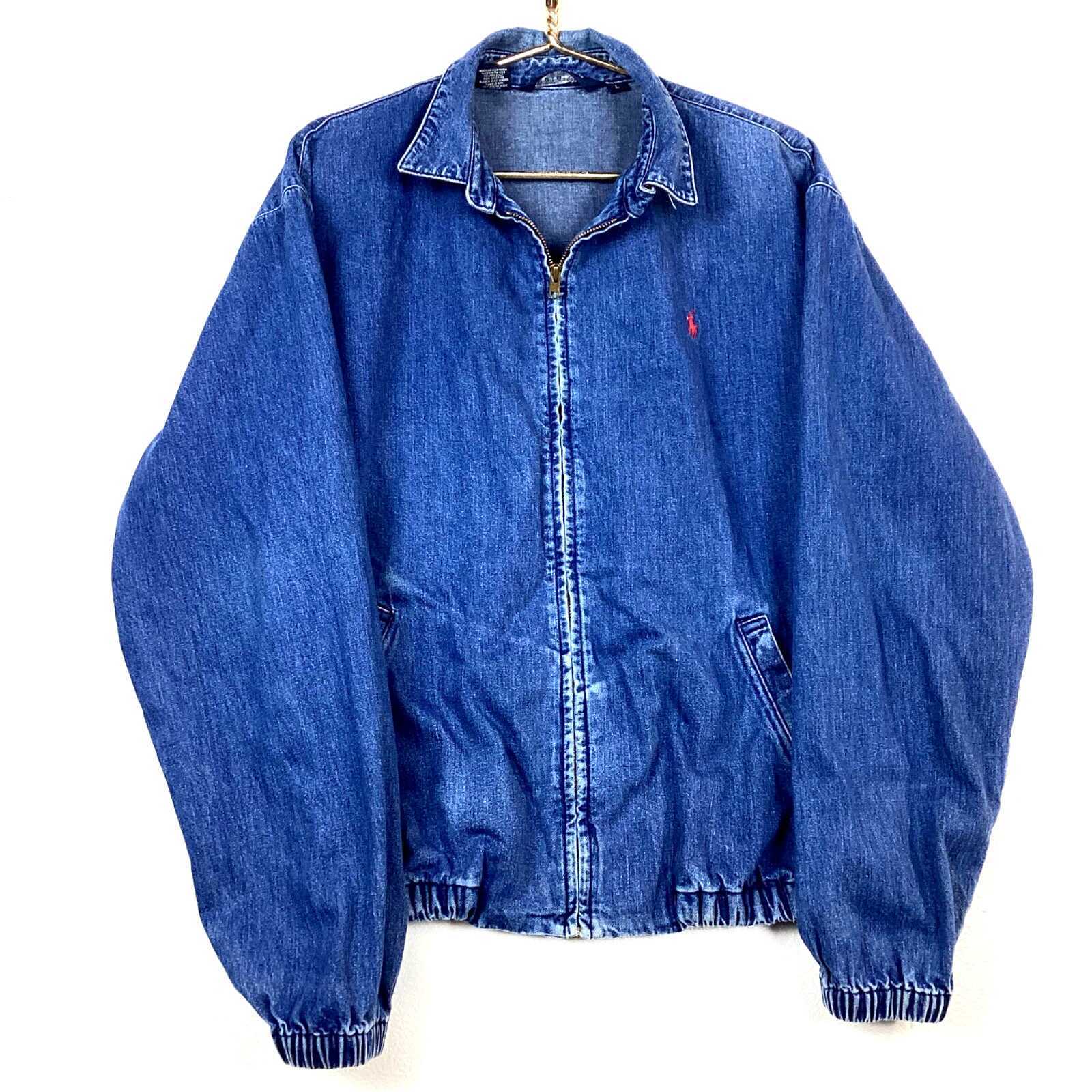 Vintage Polo Ralph Lauren Denim Harrington Jacket Size Large Blue Full Zip Usa