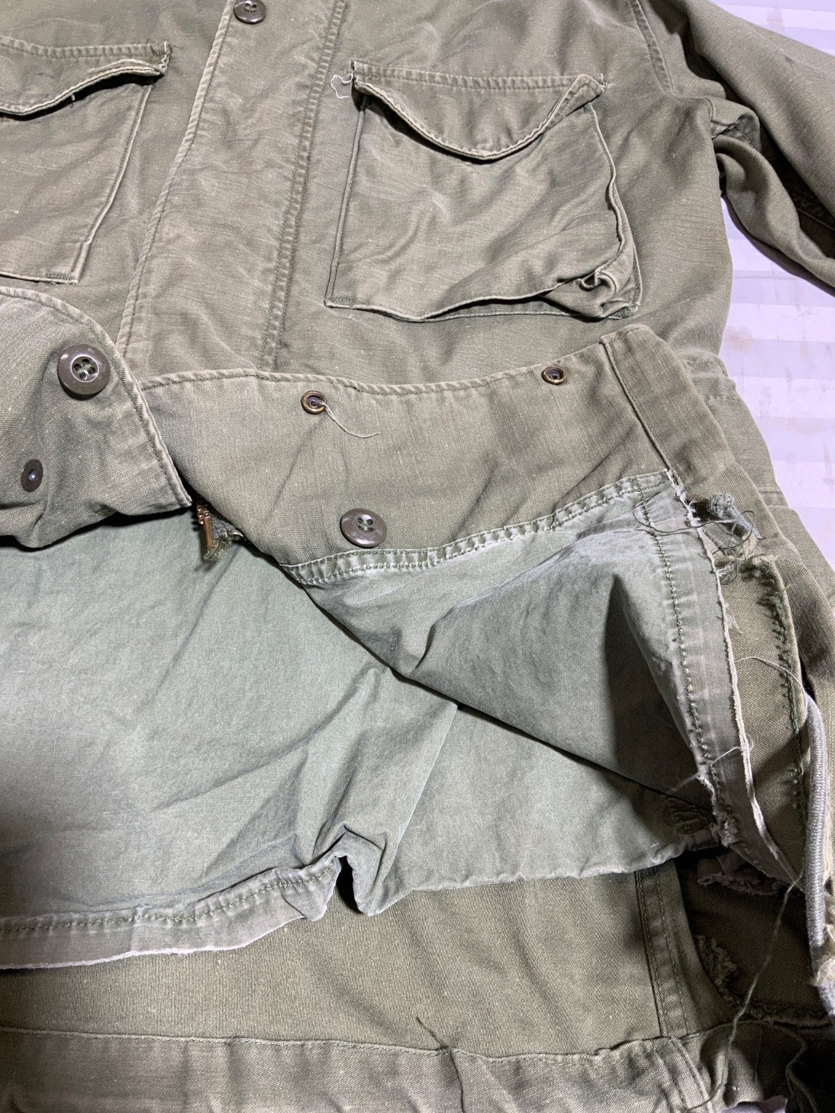 Vintage Us Army Og-107 Jacket Size Small Green Snap Button Vietnam Era 60s 70s