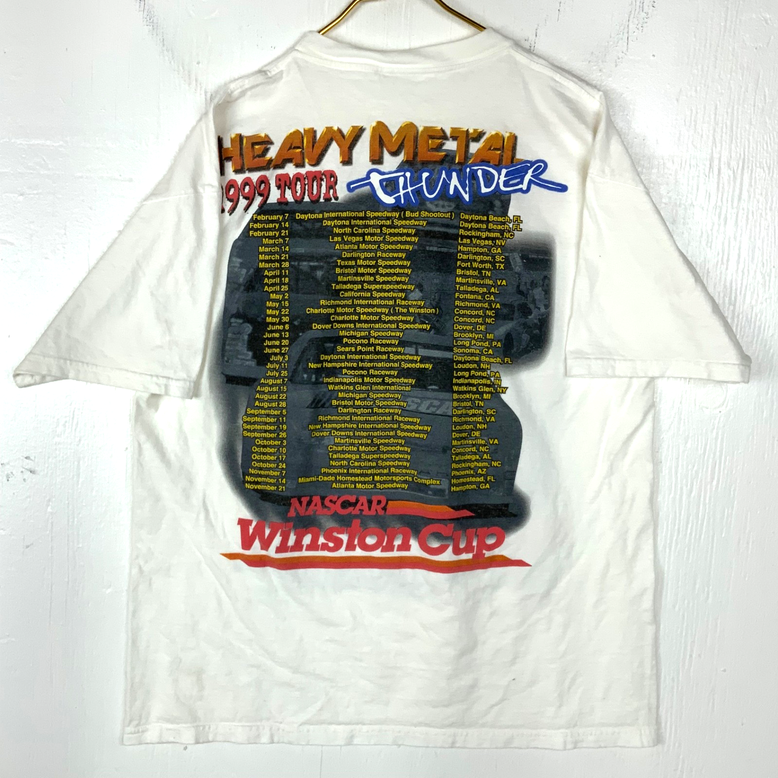 Vintage Nascar Winston Cup Tour T-Shirt XL White 1999 Heavy Metal Thunder 90s