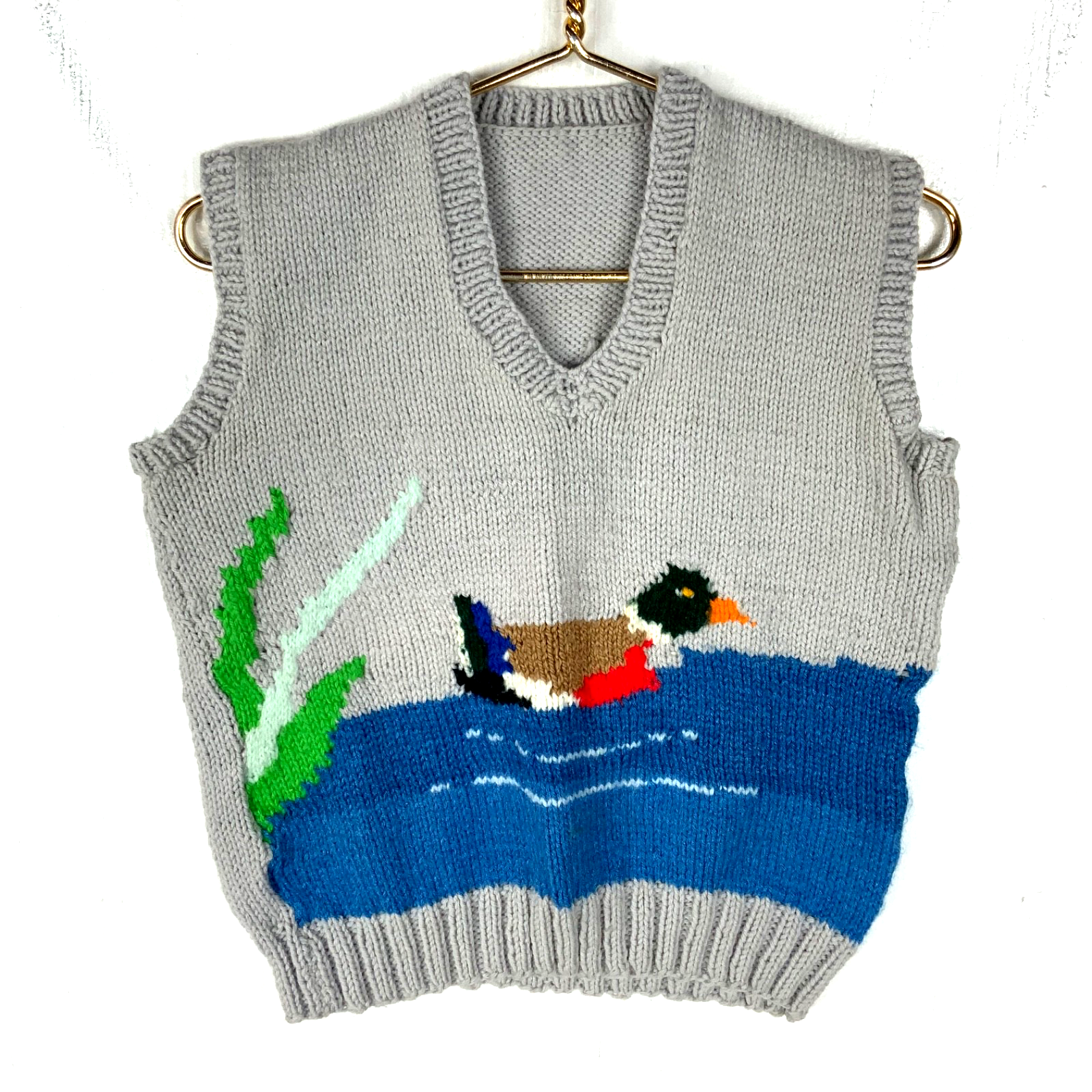 Vintage 1990s Grandma Wool Knit Sweater Vest Women’s XS Gray