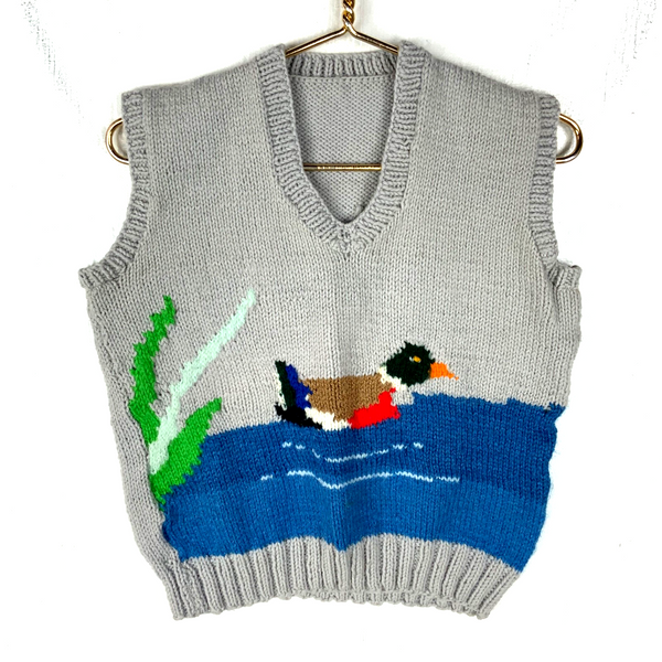 Vintage 1990s Grandma Wool Knit Sweater Vest Women’s XS Gray