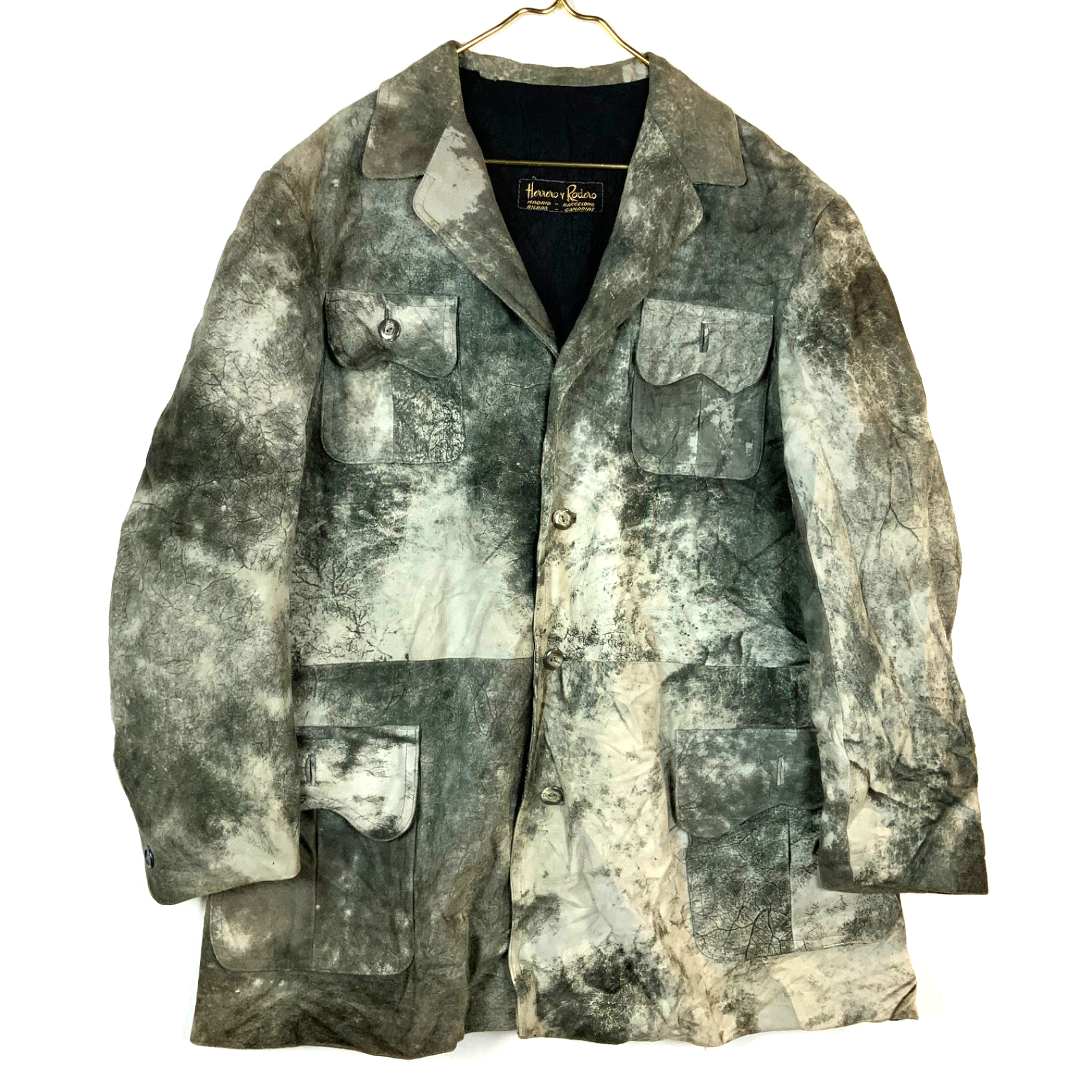 Vintage 1980s Suede Leather Jacket XL Gray Lined Button Up Herrero Rodero Spain