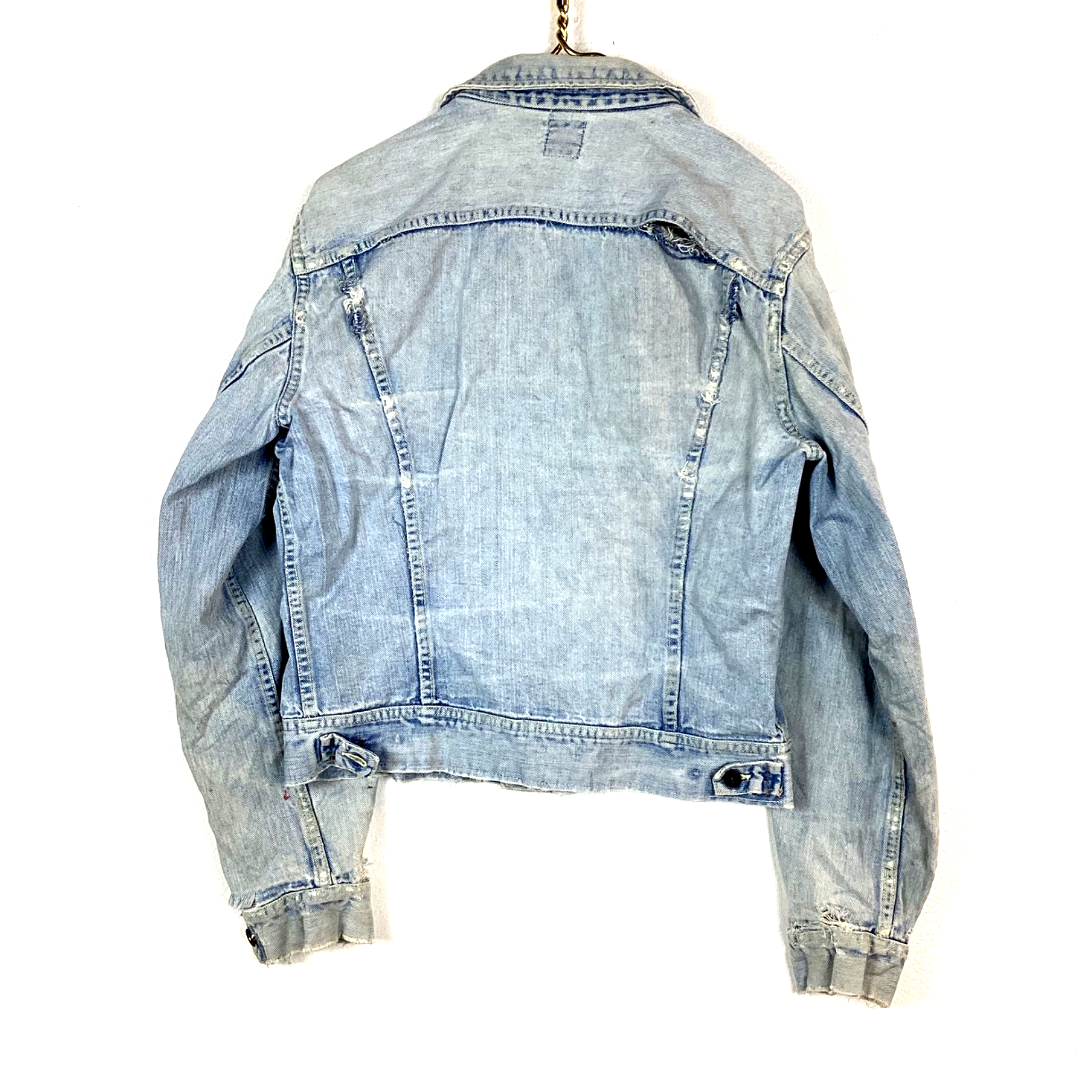 Vintage Lee Denim Jean Jacket Size Small Blue Made In Usa Distressed 70s