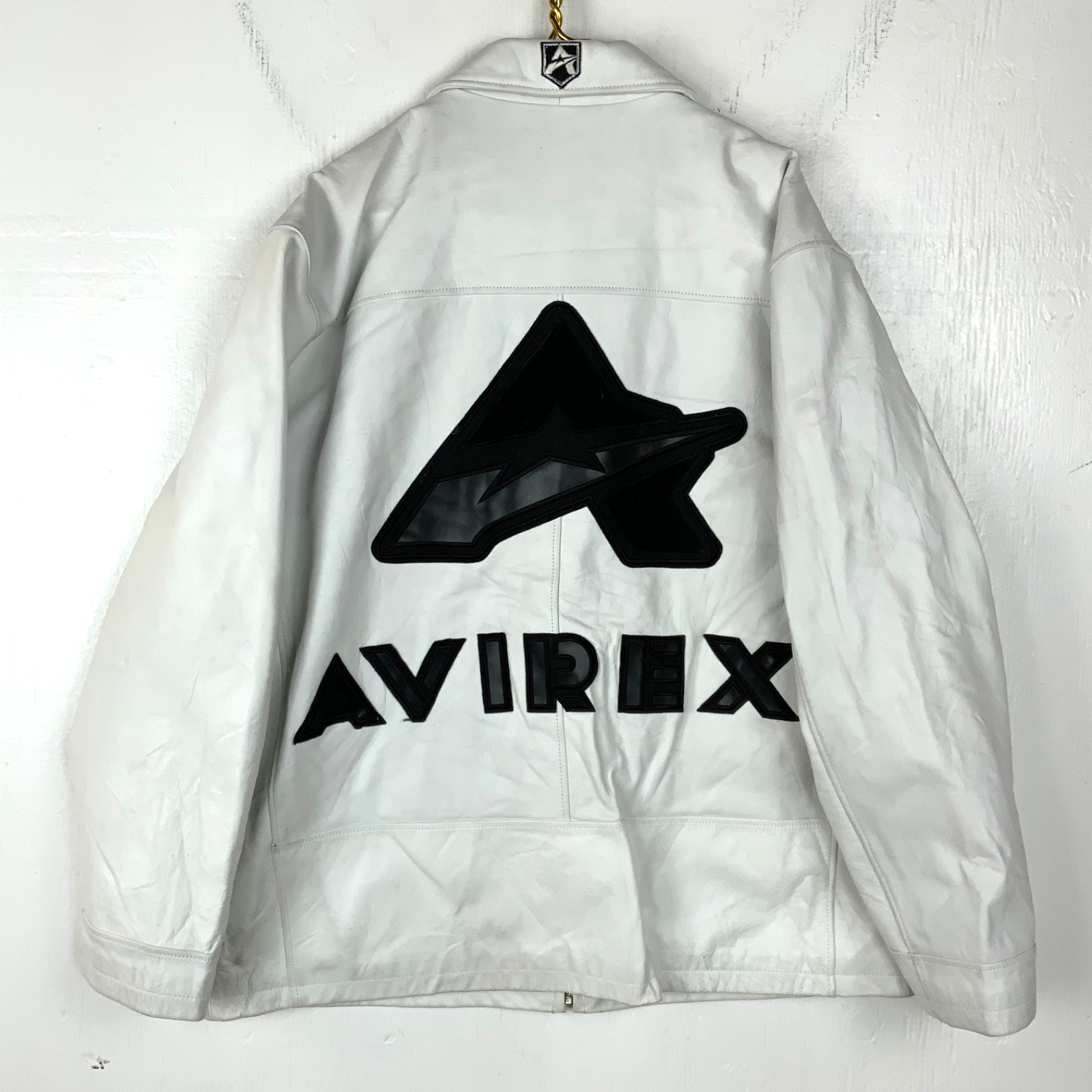 Vintage Avirex Usa Varsity Leather Bomber Jacket 3XL White Lined Full Zip