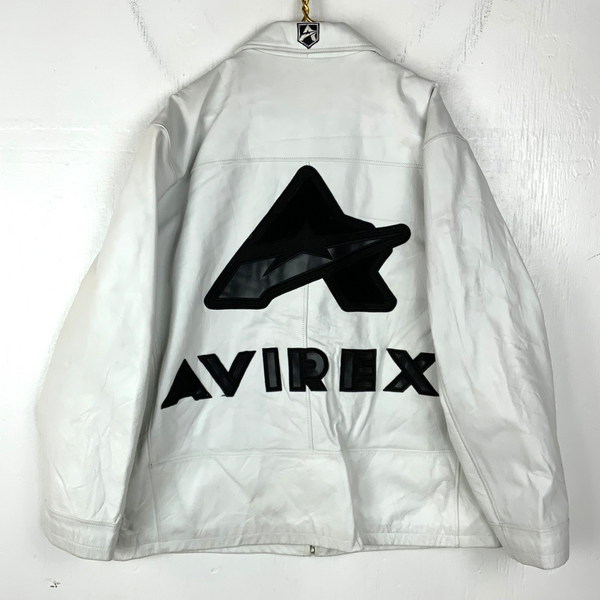 Vintage Avirex Usa Varsity Leather Bomber Jacket 3XL White Lined Full Zip