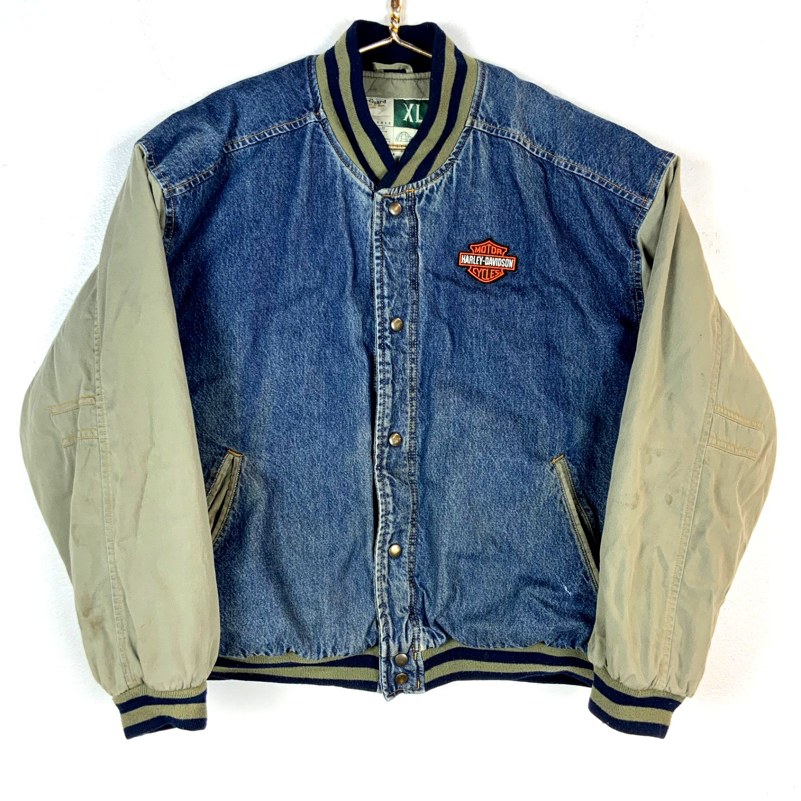Vintage Harley Davidson Denim Jean Jacket XL Blue Dark Wash Snap Button Padded