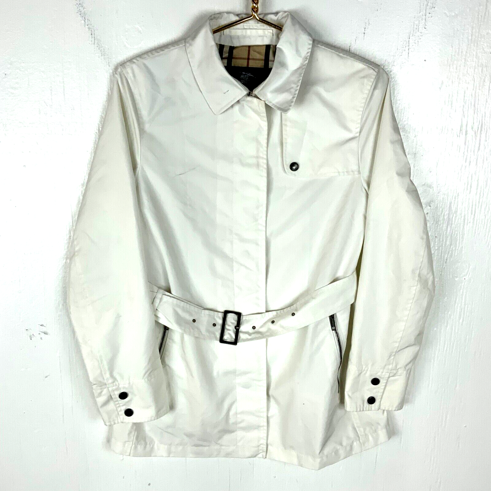 Burberry Women's Classic Trench Jacket Size 16 Small White Full Zip Lined