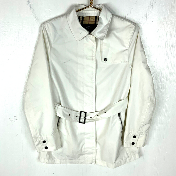 Burberry Women's Classic Trench Jacket Size 16 Small White Full Zip Lined