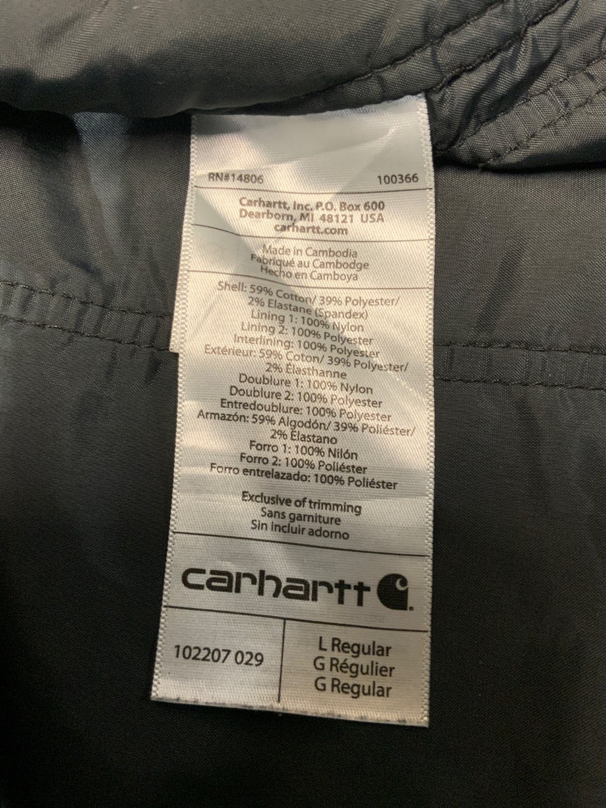 Carhartt Full Swing Quick Duck Jacket Large Gray Full Zip Workwear