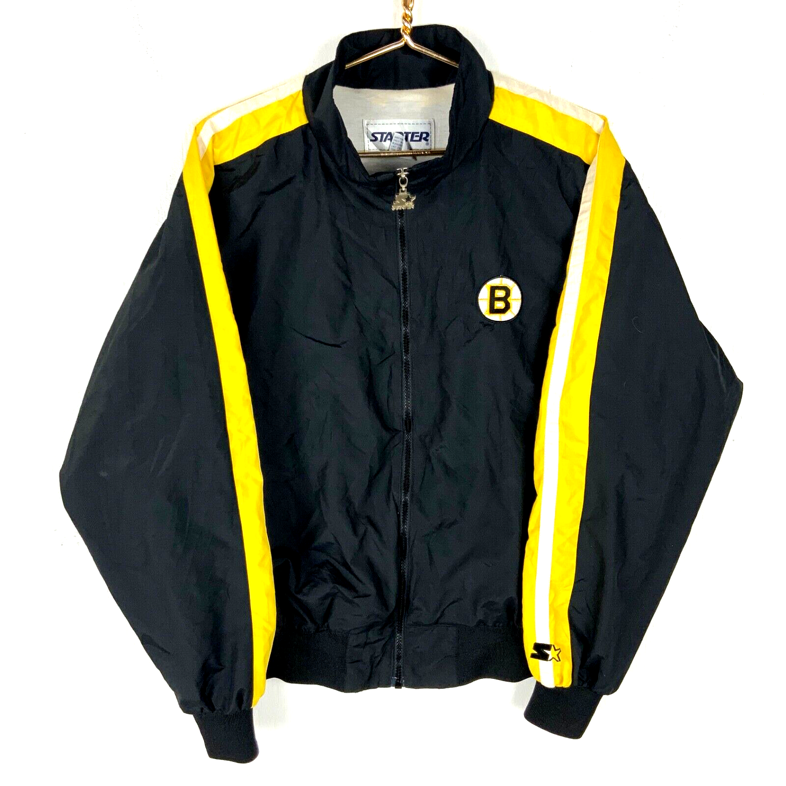 Vintage Boston Bruins Starter Jacket XL Windbreaker Black Nhl Full Zip Lined