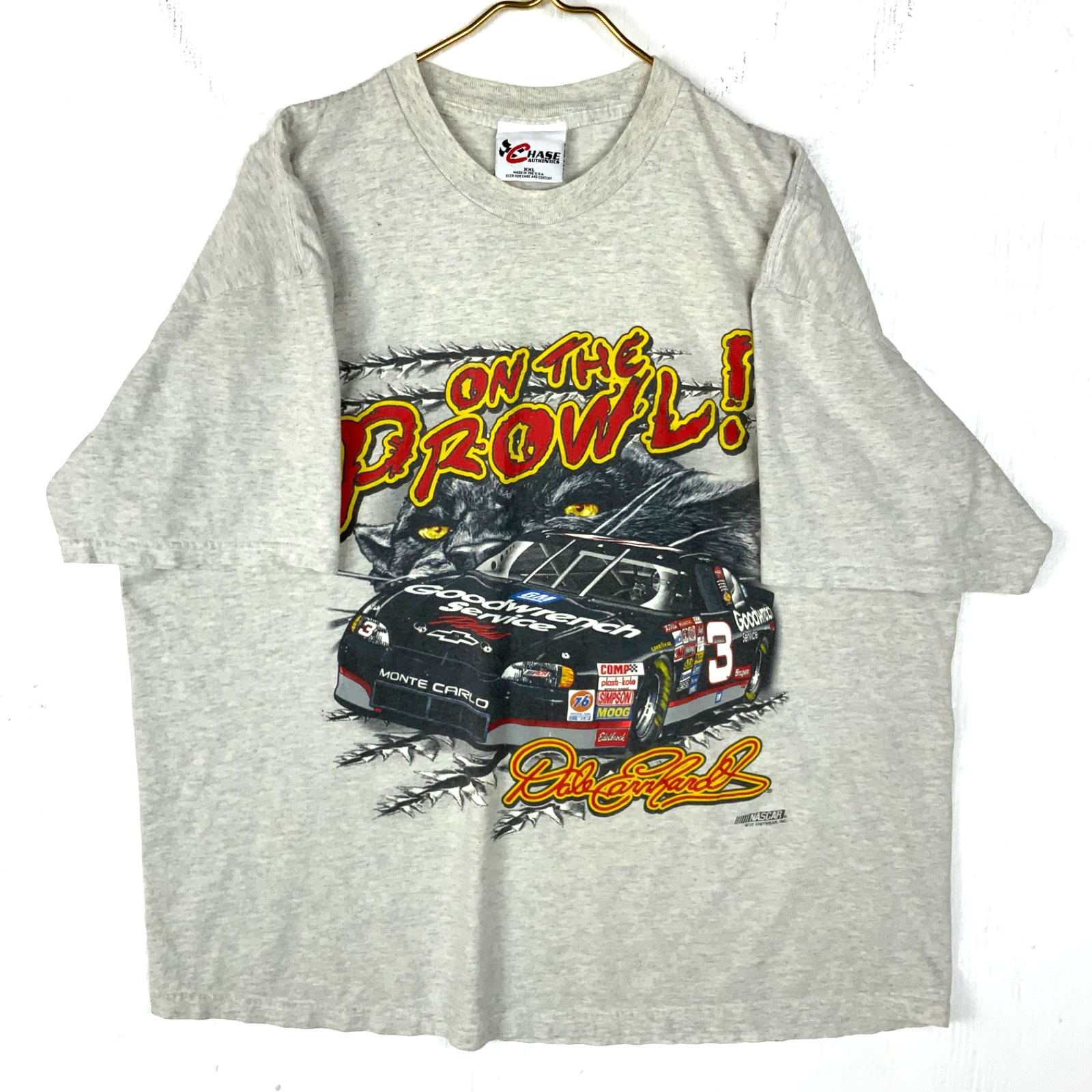 Vintage Nascar Chase T-Shirt 2XL Gray Made Usa Dale Earnhardt On The Prowl 90s