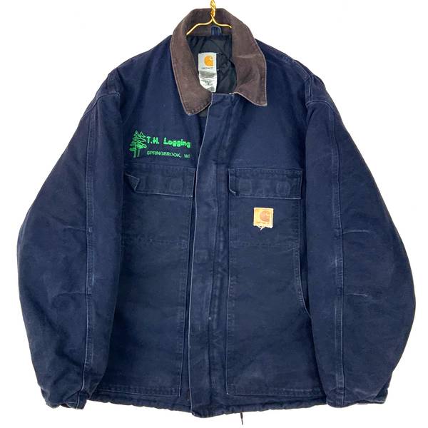 Vintage Carhartt Arctic Jacket Large Blue Full Zip Quilt Lined Work Wear C26 MDT