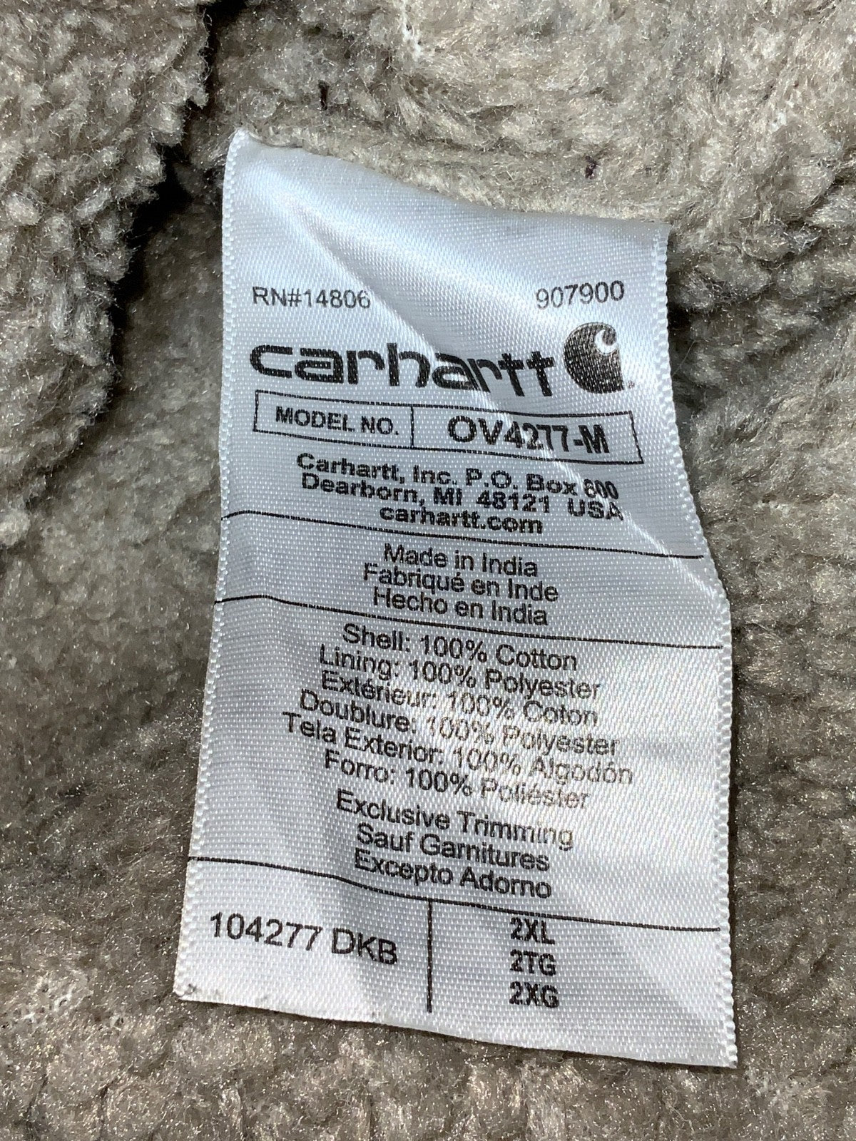 Carhartt Vest Size 2XL Brown Full Zip Sherpa Lined Loose Fit Work Wear