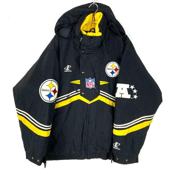 Vintage Pittsburgh Steelers Logo Athletic Puffer Jacket XL Hooded Full Zip 90s